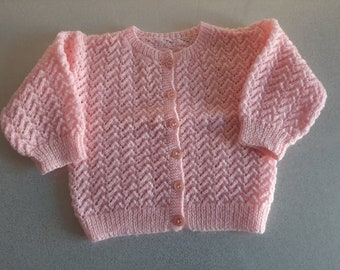 Knitted wool cardigan for baby, pink cardigan for hand-knitted baby, vintage 80s, baby 6 months.