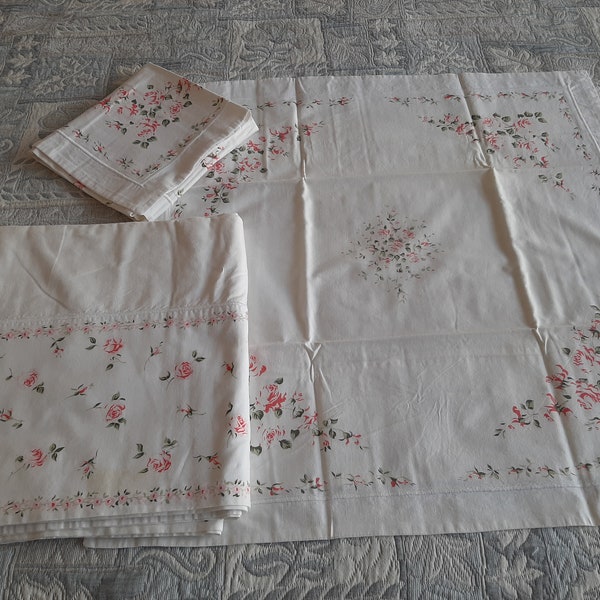 Parure de lit ancienne drap et taies d'oreiller, linge Français, vintage.