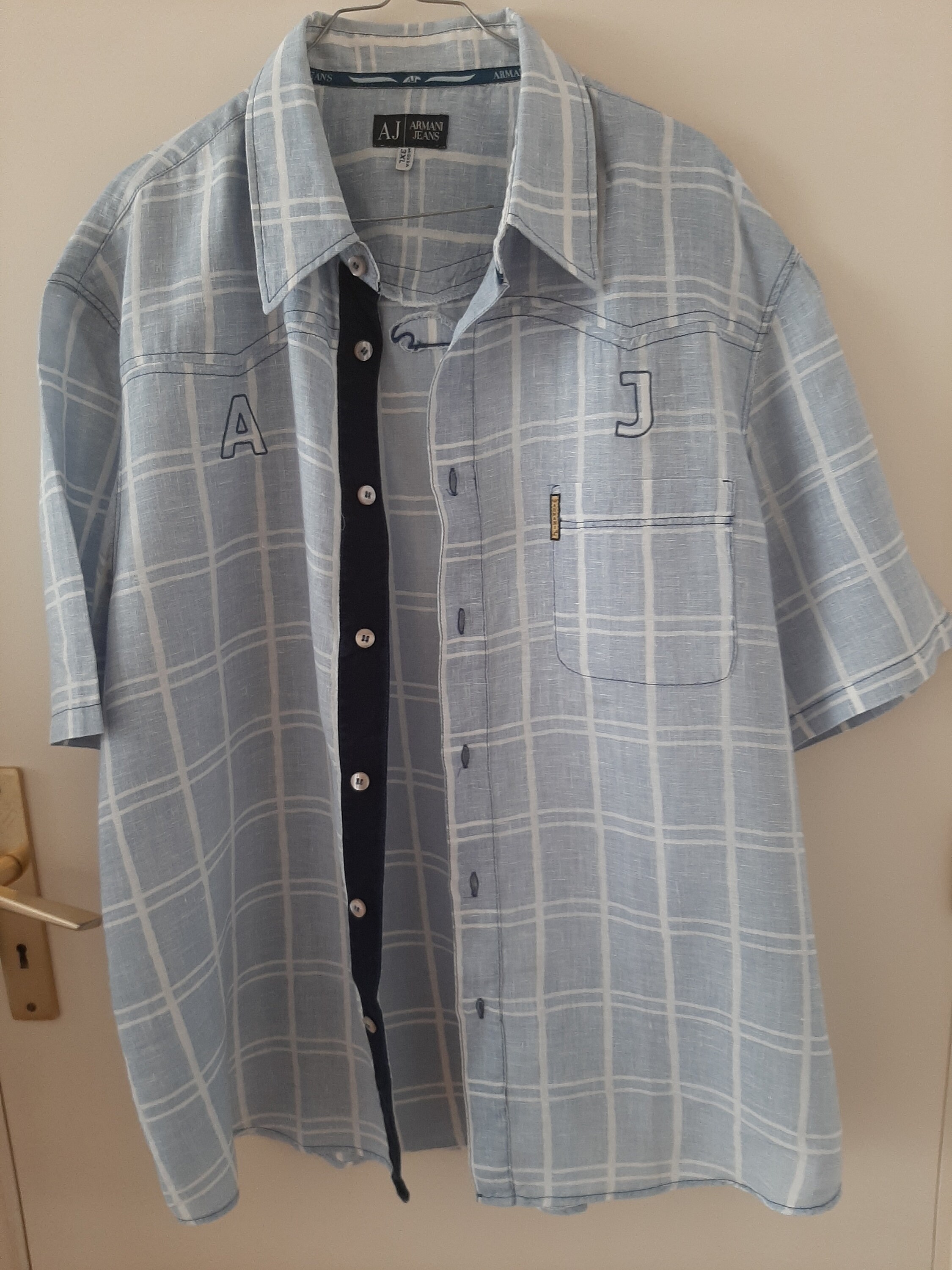 90s Armani Jeans　Pure Linen Shirts AJ ARMANI JEANS 100% Linen Shirt Men Size L Short Sleeve