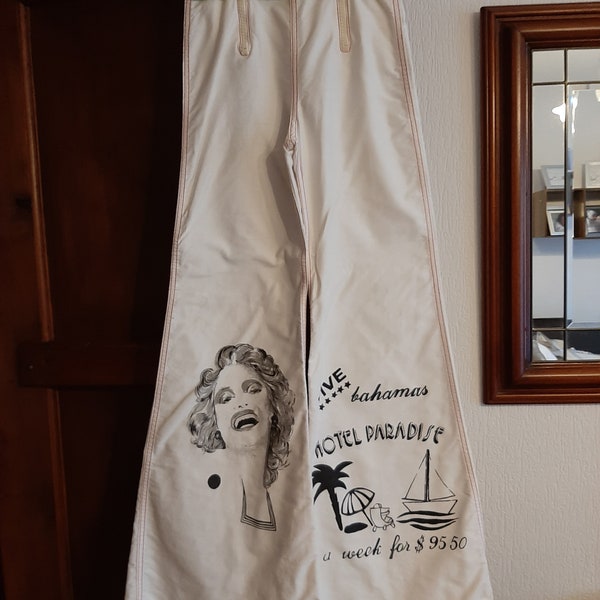 Rare pantalon blanc vintage des années 70, Marilyn Monroe, Hôtel Paradise Bahamas.