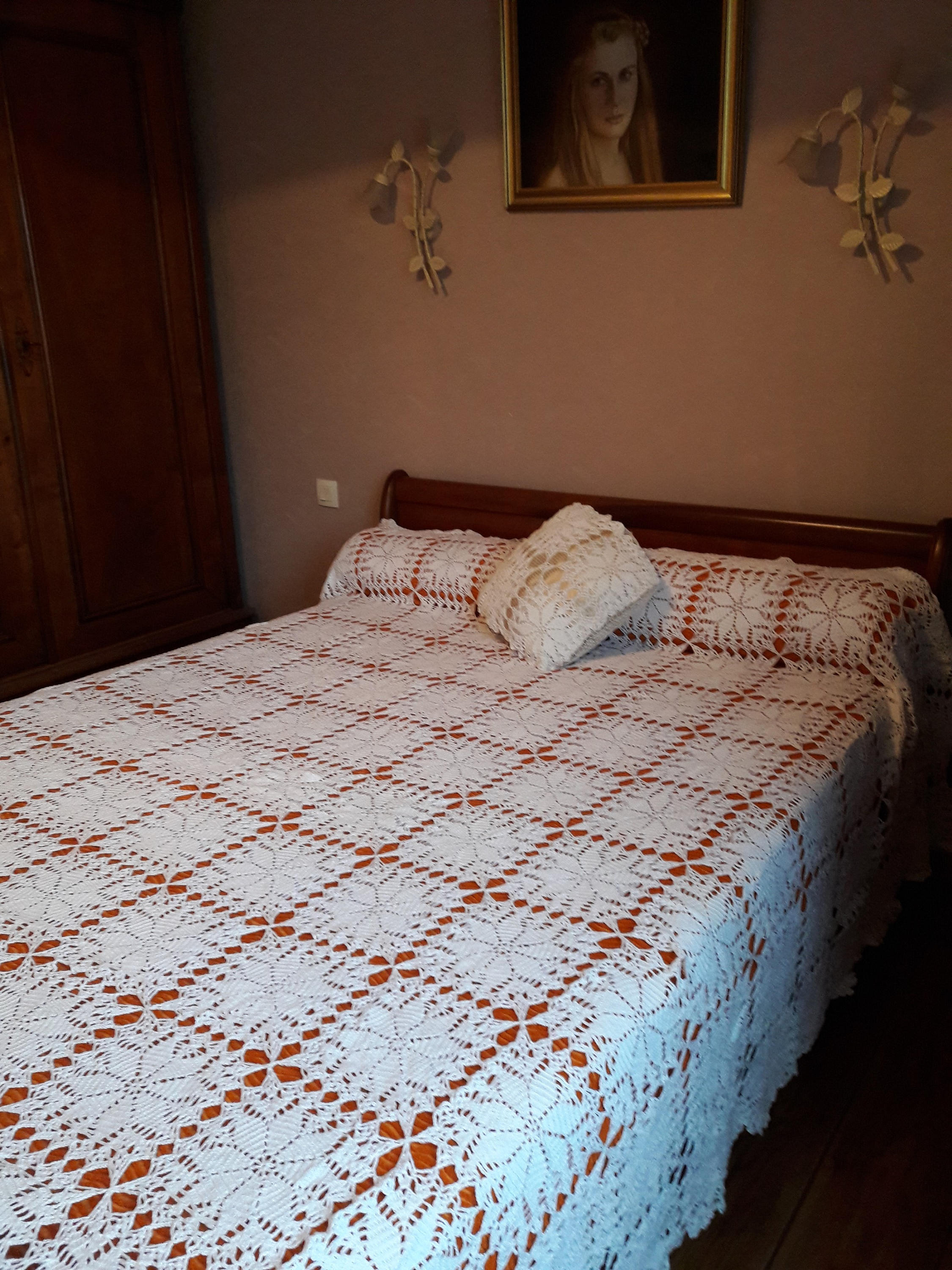 Couverture Brodée, Couverture de Lit Au Crochet, Jeté Lit, Couvre Tricoté, Blanc, Fait Main, Vintage