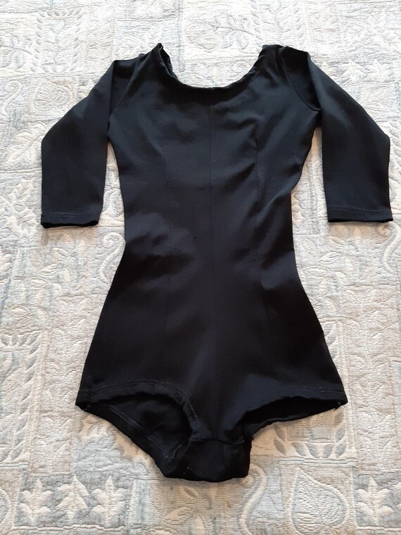 60s black lycra bodysuit / vintage single leotard,