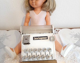 children's cash register, metal cash register, cash drawer, vintage children's toy, cash register toy, collectible toy, France.