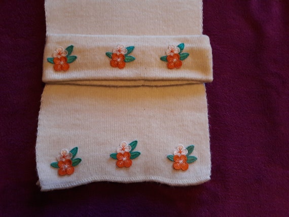 Vintage ski headband, winter headband, white scarf