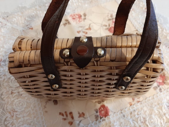 Wicker handbag, vintage woven wicker handbag, chi… - image 3