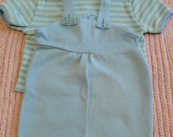 Baby shorts overalls, baby romper, knitted baby shorts/top set, baby 12 months, Absorba, French vintage from the 80s.