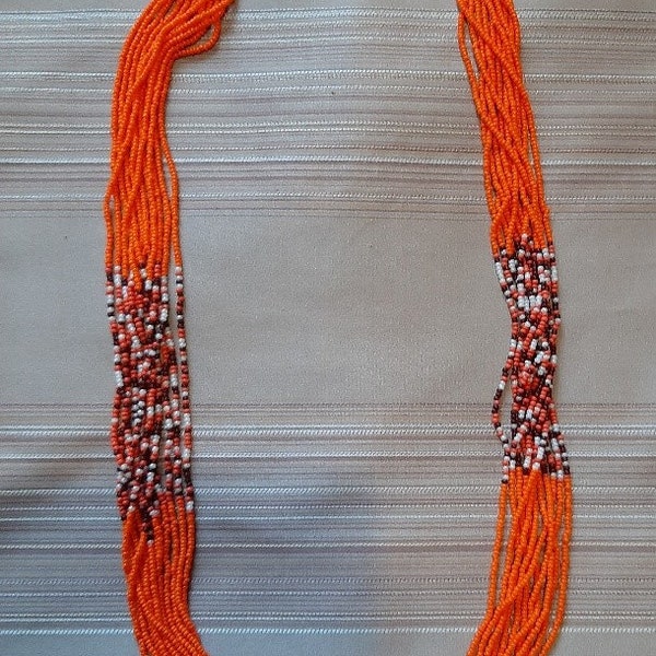 Collier sautoir en perles de rocaille, collier multi-rangs en perles de rocaille, vintage des années 70.