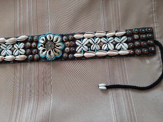 Belt to tie, shells and pearls, ethnic style, vin… - image 3