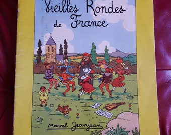 Children's book, Children's songs and rounds, French songs, illustrated by Marcel Jeanjean, vintage book from the 1900s.