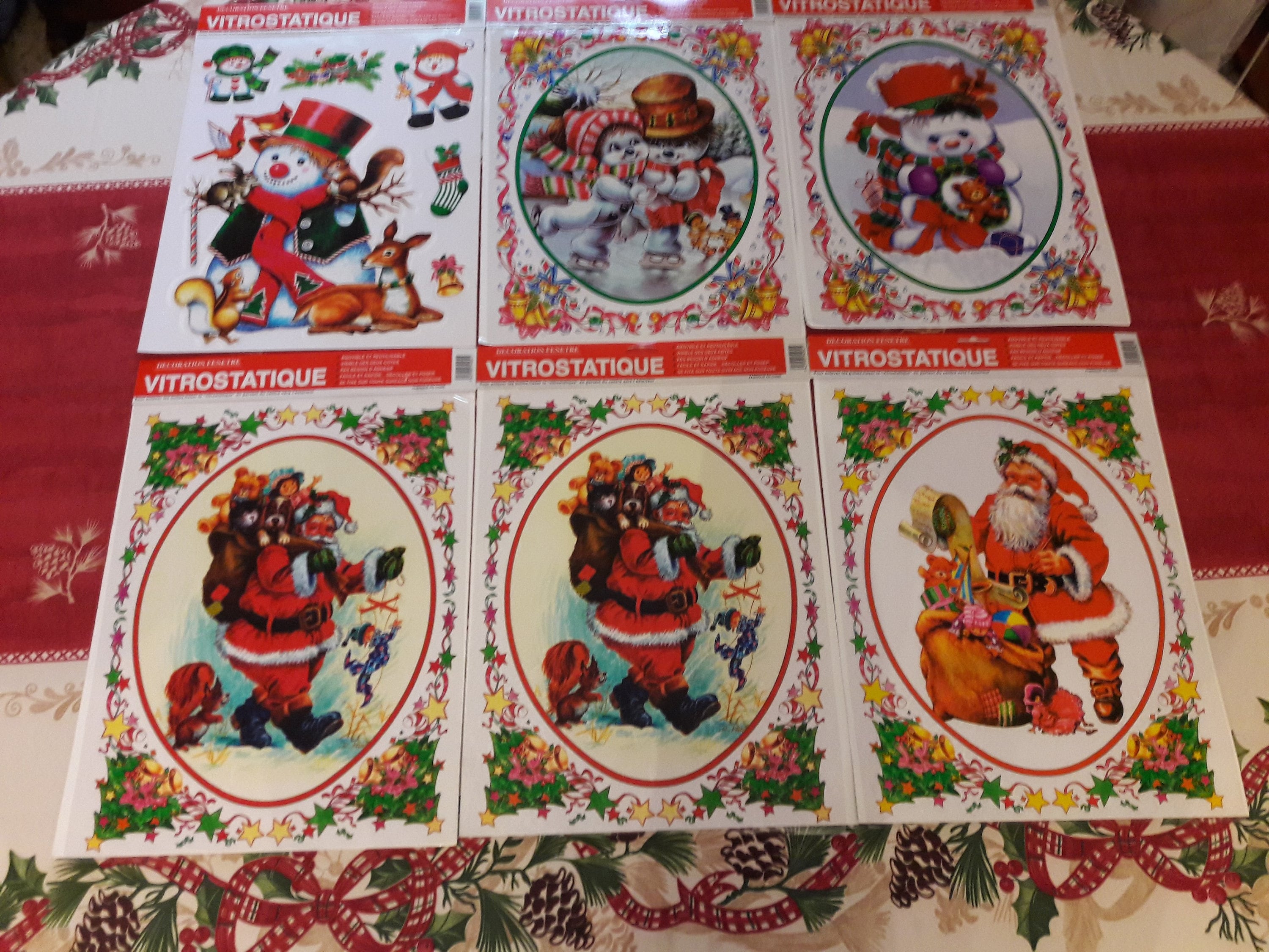 Ornements Autocollant de Noël, Stickers Fenêtres, Vitres, Décoration Noël Pour Vintage Français.