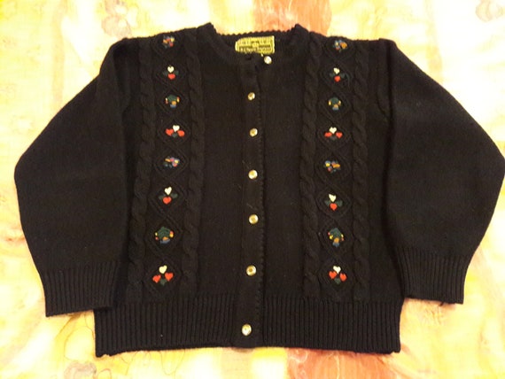 Navy Wool Cardigan Embroidered Floral 