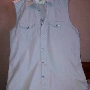 Sleeveless blouse, denim shirt, denim shirt, light blue, vintage.