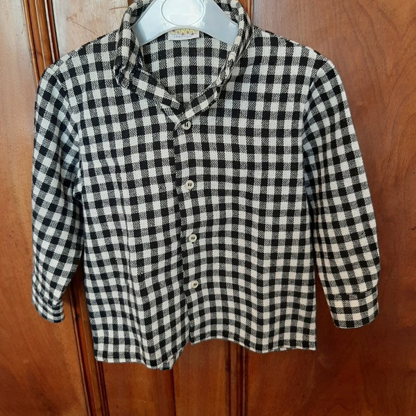 Chemise à carreaux noir et blanc, chemise à carreaux manche longue, chemise vintage bébé, des années 80.