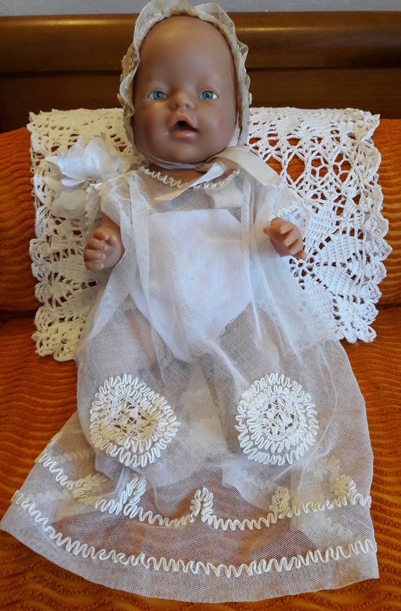 Antique French christening gown with bonnet, Victo