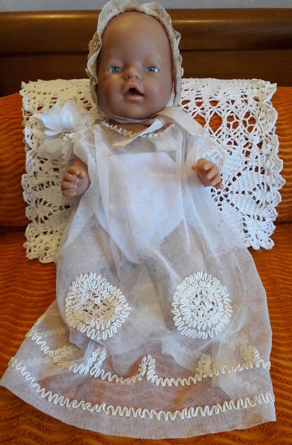 Antique French christening gown with bonnet, Victo