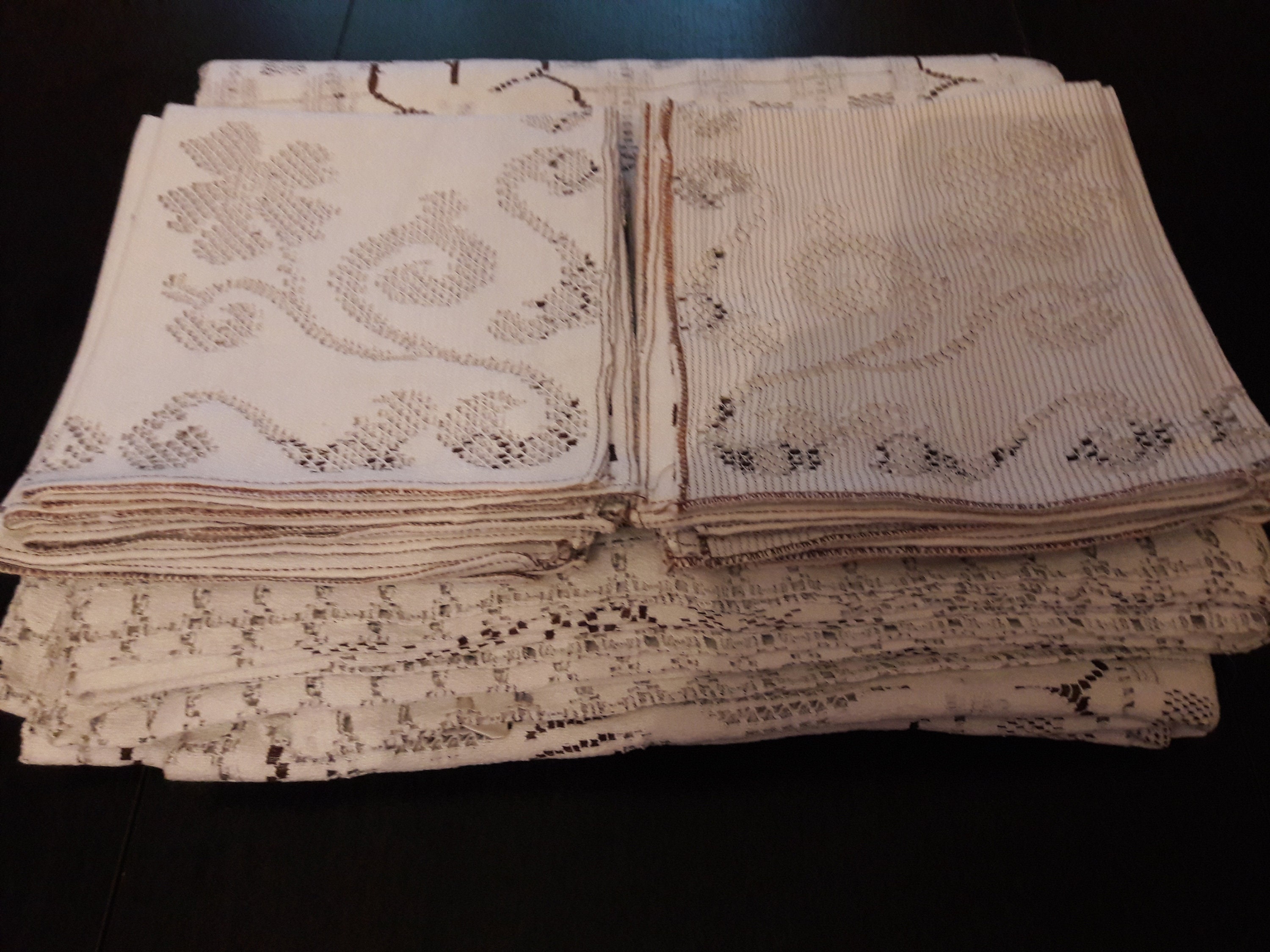 Vintage Français, Grande Nappe Rectangulaire en Dentelle, 12 Serviettes, Service de Table, Couverts,