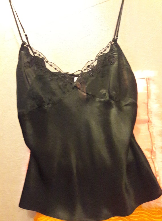 1 Vintage black camisole, silk camisole, black sil