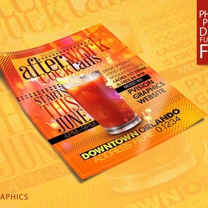 Afterwork Drinks Template Flyer: NOT for Canva. Works with Adobe Photoshop and Photopea. Internet and Media Flyer