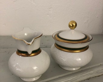 Zuckerdose und Milchkännchen Set grün gold