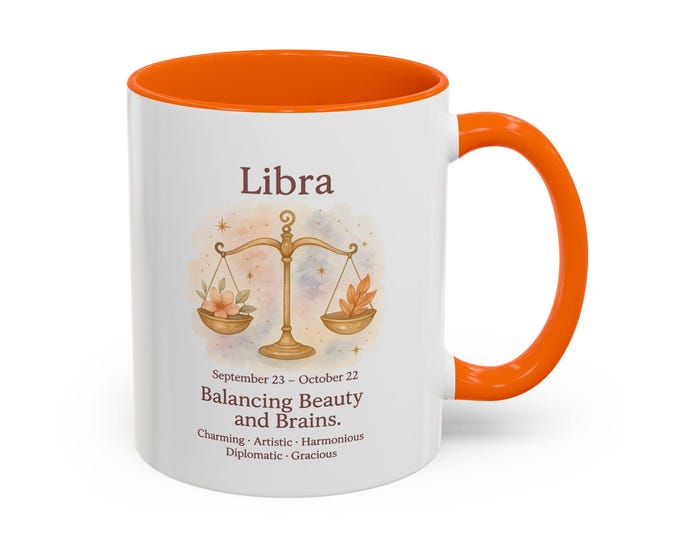 Libra Zodiac Coffee Mug: Watercolor Floral Scales, Astrology Gift