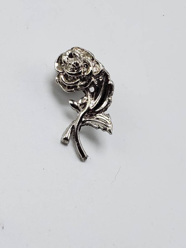 Silver Rose Lapel Pin Flower Floral Single Rose Pin Coat Pin | Etsy