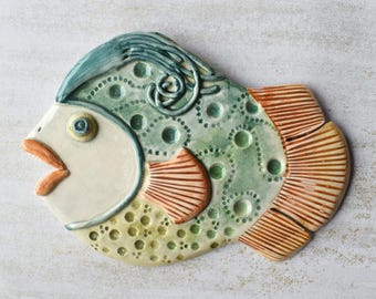 Handmade Ceramic Fish Wall Decor, Marine Art