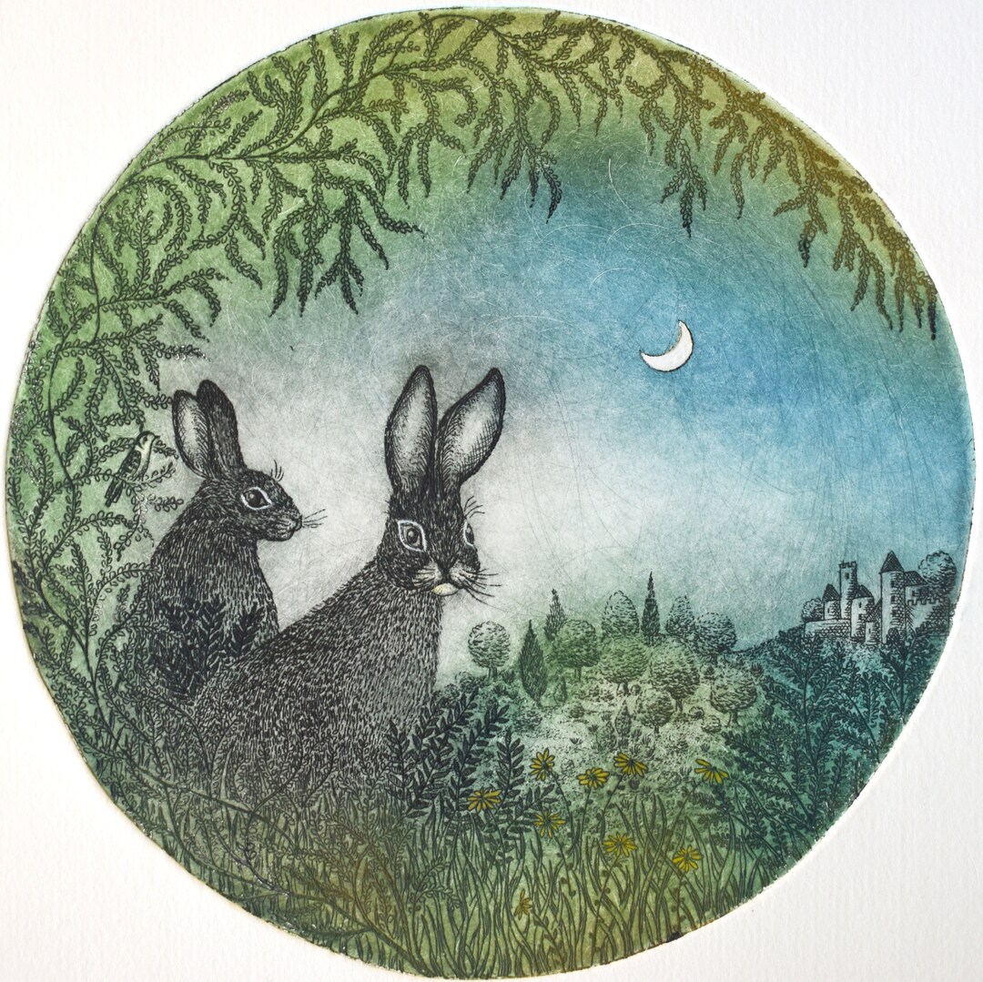 Rabbit Idyll, Etching, Original Print, Engraving, Animal Art, Wall ...