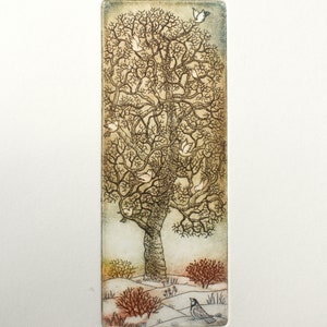 Winter Tree, Original Etching, Small Engraving, Tree Art, Nature Art, Wall Hanging, Seasons, Birthday Gift, Oak Tree