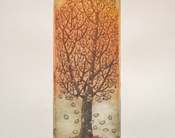 Autumn Tree, Original Etching, Tree Art, Wall Art, Miniature Print, Limited Edition Print