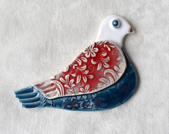 【美品】鳥　bird　バード　壁掛け　陶器　置物　インテリア　工芸品　A3116 美品】鳥 bird バード 壁掛け 陶器 置物 インテリア 工芸品