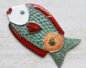 Handmade Ceramic Fish, One-of-a-Kind Pottery, Garden Wall Decor