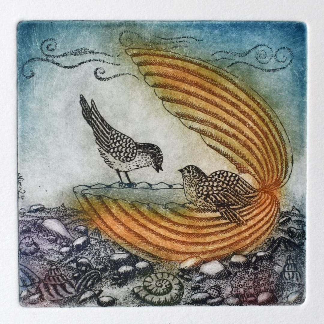 Shell Bird Design Limited Edition Etching:
