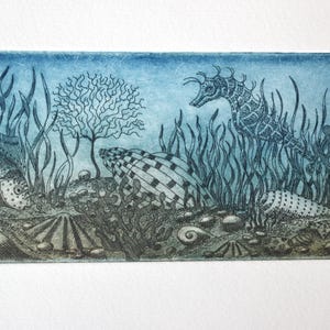 Marine Cornucopia, Original Etching, Wall Art, Marine Art, Ocean Life, Colour Engraving, Wall Hanging, Fish Lover&#39;s Gift, Christmas Gift