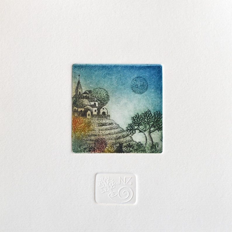 Full Moon Etching: Hand-Pulled Fine Art Print, Signed & Numbered image 2