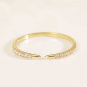 Stackable Open Ring, 14K Solid Gold Diamond Open Cuff Ring, Dainty Stackable Ring, Claw Diamond Ring