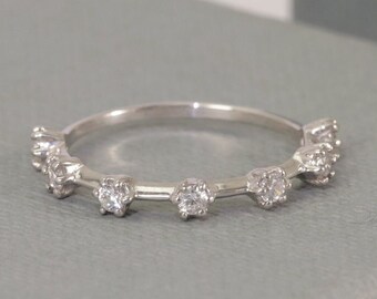 Seven Stone Diamond Wedding Ring, 14K Solid Gold Diamond Stacking Ring, Prong Setting Diamond Wedding Band