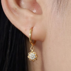 Pendientes colgantes de diamantes en racimo, pendientes de aro de diamantes, pendientes florales, regalo para ella, pendientes de boda
