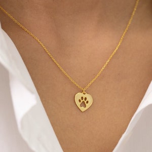 Heart Shaped Paw Print Necklace, Dog Paw Necklace, Paw Print Jewelry, Pet Lover Gift, Pet Memorial Gift