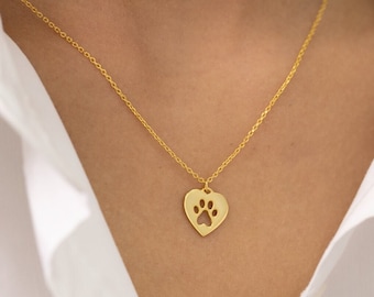 Herz Pfotenabdruck Halskette, Hund Pfote Halskette, Pfotenabdruck Schmuck, Haustier Liebhaber Geschenk, Haustier Erinnerungsgeschenk