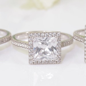 9x9mm Moissanite Halo Engagement Ring, 4.25 CT Princess Cut  Moissanite Proposal Ring, Anniversary Ring, Promise Ring