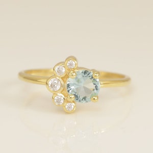 Aquamarin Verlobungsring, März Birthstone Ring, ausgefallener Ring Geschenk für sie, Lünette Set Cluster Ring, Geburtstagsring Geschenk für sie