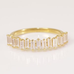 Baguette Diamond Wedding Ring, 14K Solid Gold Diamond Ring, Half Eternity Stacking Diamond Ring for Women, Stackable Baguette Ring