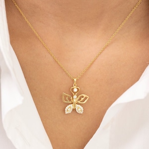Diamond Butterfly Necklace, Delicate Butterfly Charm, Butterfly Pendant Necklace, Butterfly Jewelry Gift for Women