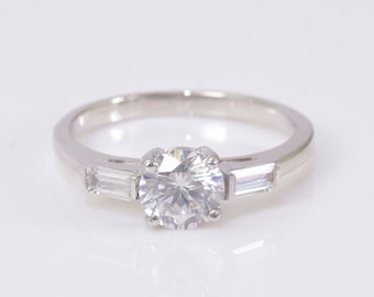 Three Stone Baguette Diamond Engagement Ring, 0.84CT Diamond Anniversary Ring, Unique Bridal Ring Gift for Her