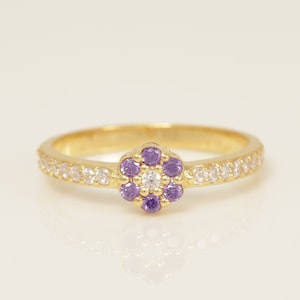 Floral Amethyst Engagement Ring, Floral Diamond Anniversary Ring Gift for Her, February Birthstone Ring, Amethyst Wedding Ring