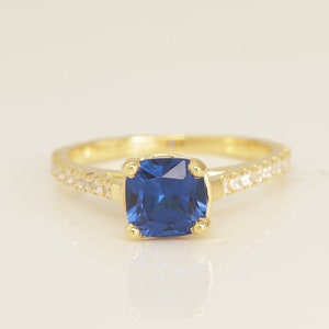 Cushion Cut Blue sapphire Engagement Ring, Cathedral Set Unique Sapphire Ring, September Birthstone Ring, Bridal Promise Ring