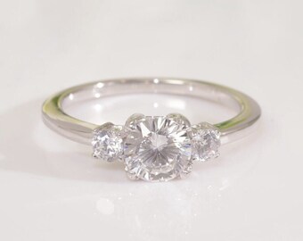 0.84CT Diamond Engagement Ring, Three Stone Anniversary Ring, Bridal Promise Ring Gift for Women