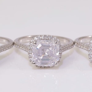 9x9mm Asscher Cut Moissanite Engagement Ring, 4.0 CT Moissanite Bridal Ring, Proposal Ring for Her, Square Moissanite Ring