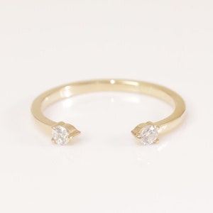 Diamond Cuff Ring, 14K Solid Gold Dual Diamond Ring, Stackable Ring, Open Enhancer Band, Delicate Open Band