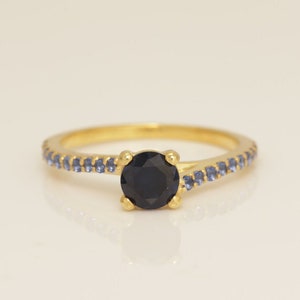 Cathedral Blue Sapphire Engagement Ring, Four Prong Blue Sapphire Wedding Ring, September Birthstone Ring, Bridal Promise Ring
